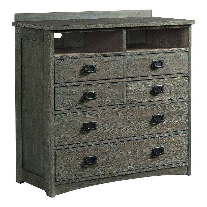 Intercon Furniture Oak Park Bedroom Traditional Wood Media Chest in Pewter