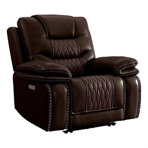 intercon furniture cody top grain leather dual-power recliner in dark brown
