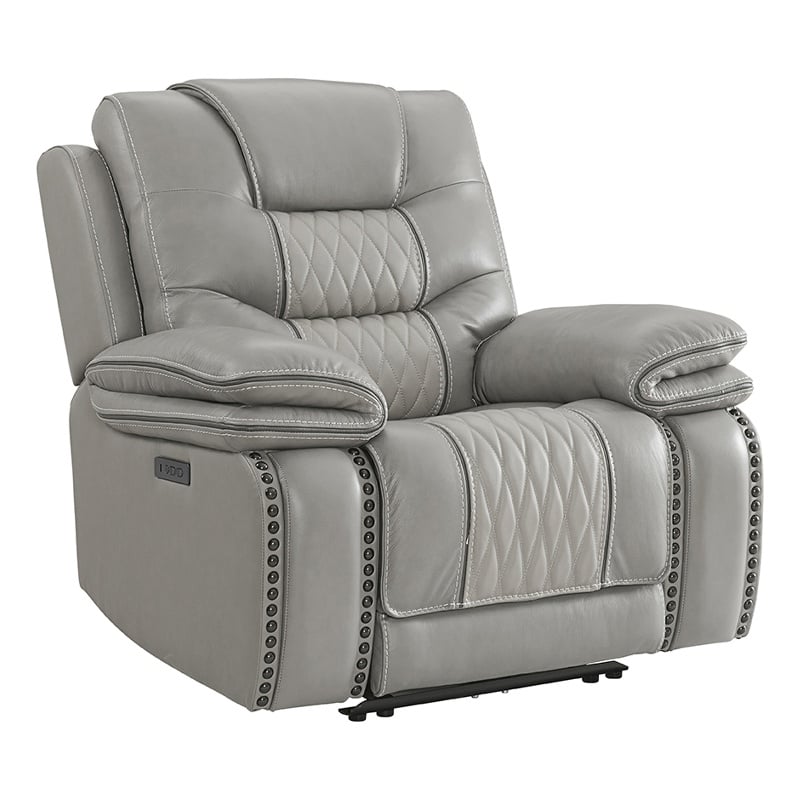 Intercon Furniture Cody Top Grain Leather Dual-Power Recliner in Light Gray