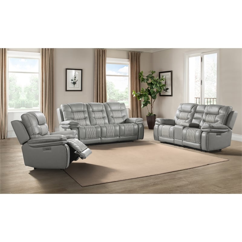 Intercon Furniture Cody Top Grain Leather Dual-Power Recliner in Light Gray