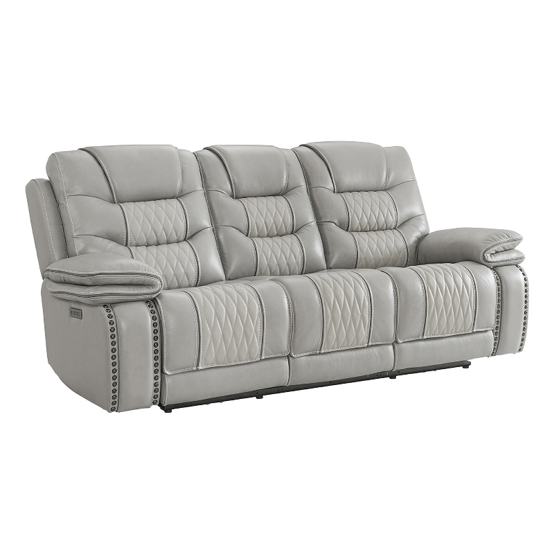 Intercon Furniture Cody Transitional Leather Dual-Power Sofa in Light Gray