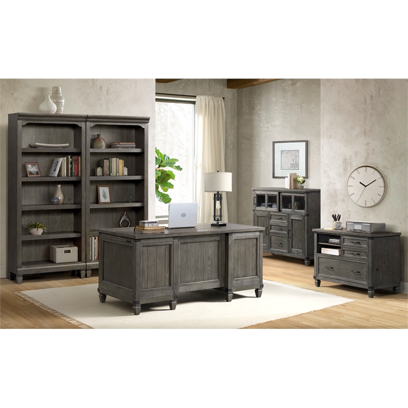 Intercon Furniture Foundry Home Office Wood Sliding Door Cabinet in Pewter