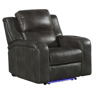 Intercon Furniture Silhouette Leather Dual-Power Recliner in Slate Gray