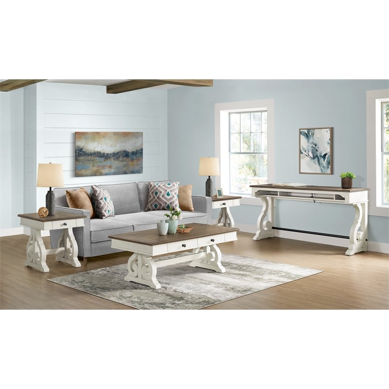 Intercon Furniture Drake Traditional Wood Coffee Table in Rustic White/Oak