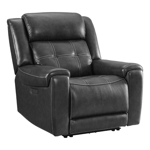 intercon furniture regis faux leather dual-power recliner in charcoal