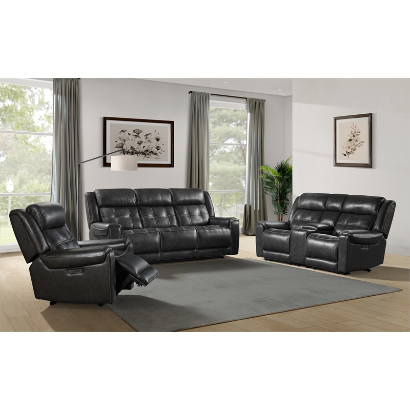 Intercon Furniture Regis Faux Leather Dual-Power Sofa in Charcoal