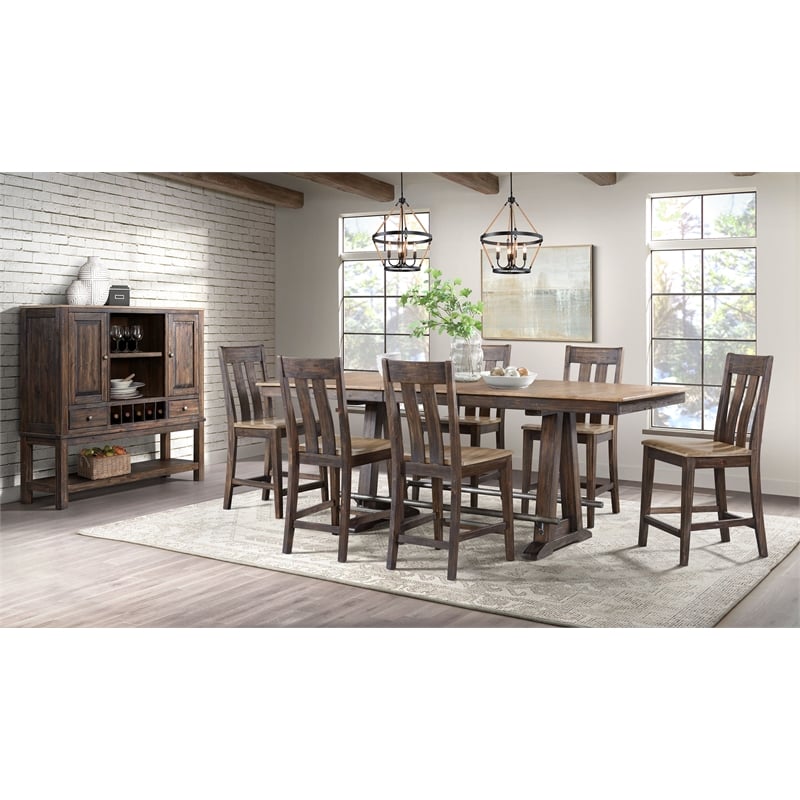 Intercon Furniture Transitional Wood Trestle Counter Table in Driftwood/Sable