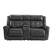 Intercon Furniture Faux Leather Dual-Power Loveseat w/Console in Gray