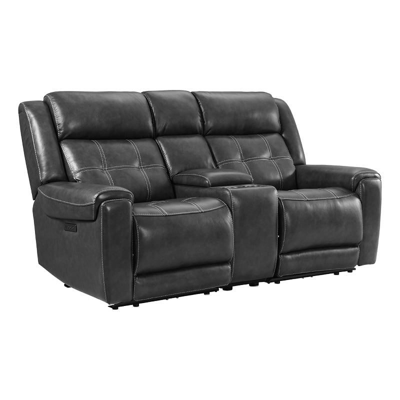 Intercon Furniture Faux Leather Dual-Power Loveseat w/Console in Gray