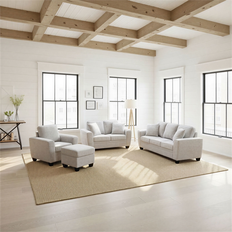 Intercon Ashbury Loveseat with 2 Pillows in TUP Soft Gray Chenille