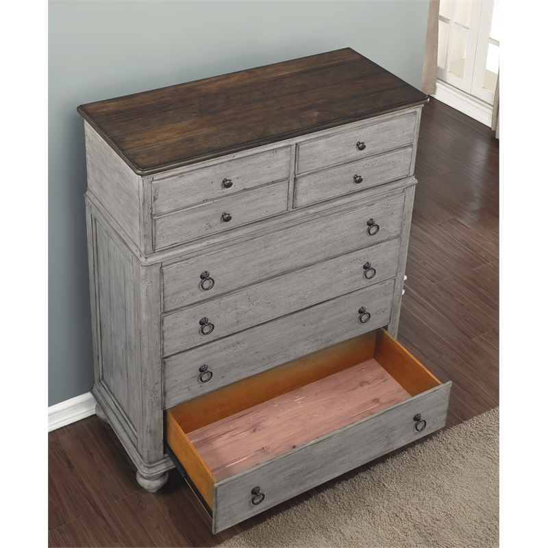 Homestyles Plymouth Wood Drawer Chest with Weathered Gray Finish