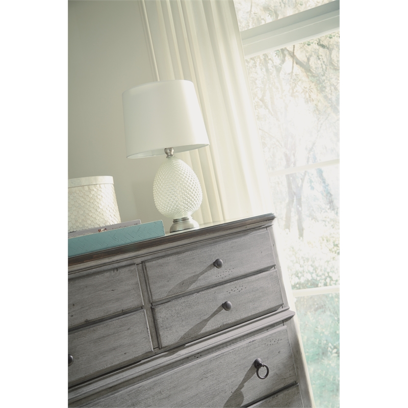 Homestyles Plymouth Wood Drawer Chest with Weathered Gray Finish