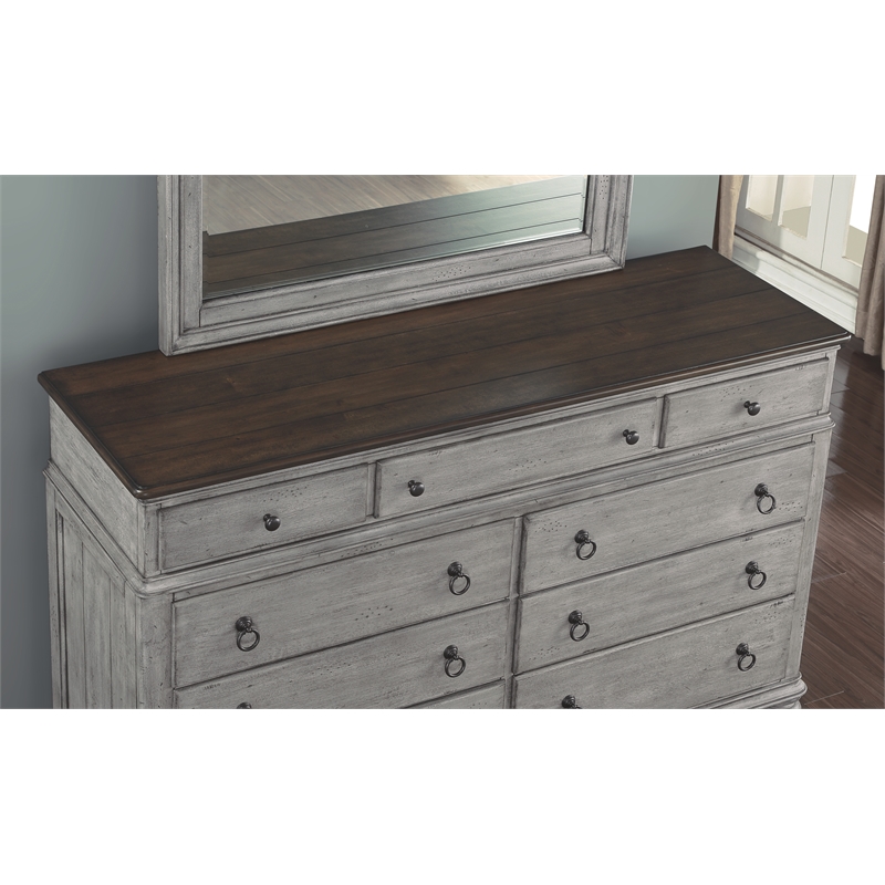 Wood Dresser with Weathered Gray Finish and Felt Lined Drawers