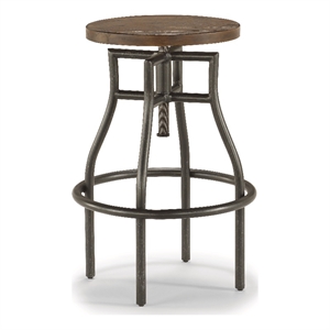 carpenter brown stool with wood top and metal legs