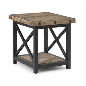 Homestyles Portman Brown End Table with Metal Frame and Exposed Bolt Heads