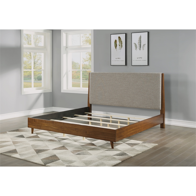 Homestyles Serenity Mid-Century Upholstered Wood Brown King Bed