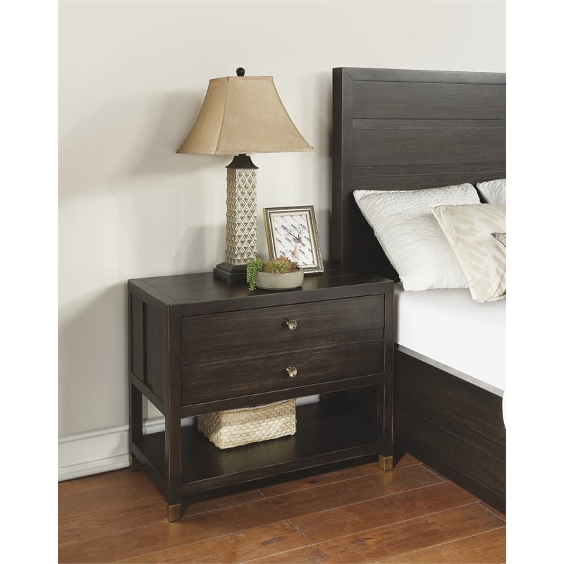 Homestyles Dawn Mid-Century Dark Brown Wood Open Nightstand
