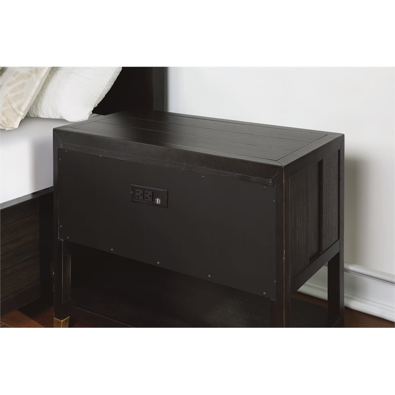Homestyles Dawn Mid-Century Dark Brown Wood Open Nightstand