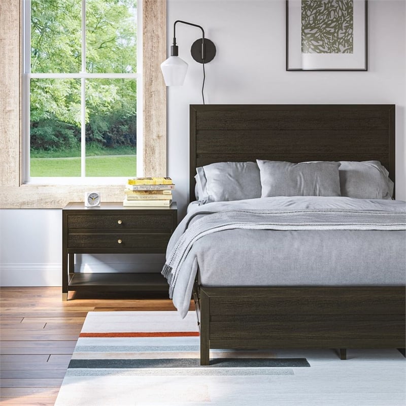 Homestyles Dawn Mid-Century Dark Brown Wood Open Nightstand