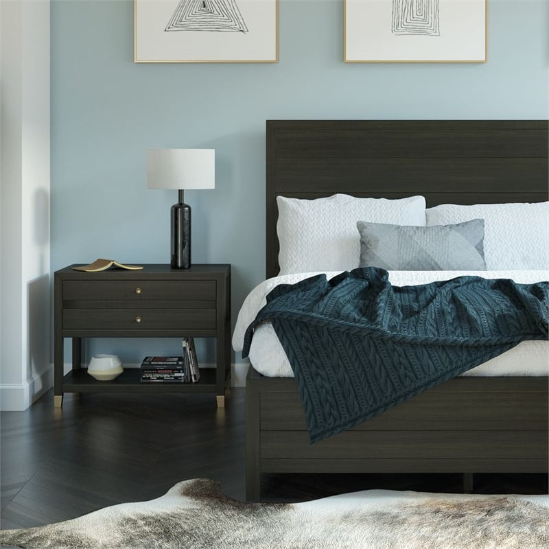 Homestyles Dawn Mid-Century Dark Brown Wood Open Nightstand