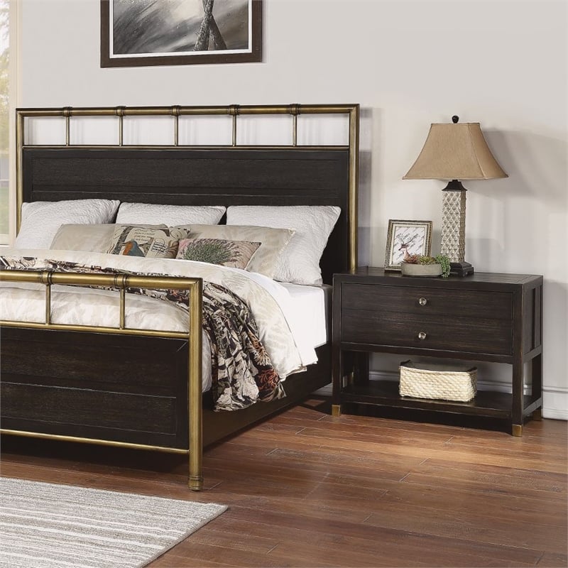 Homestyles Dawn Mid-Century Dark Brown Wood Open Nightstand
