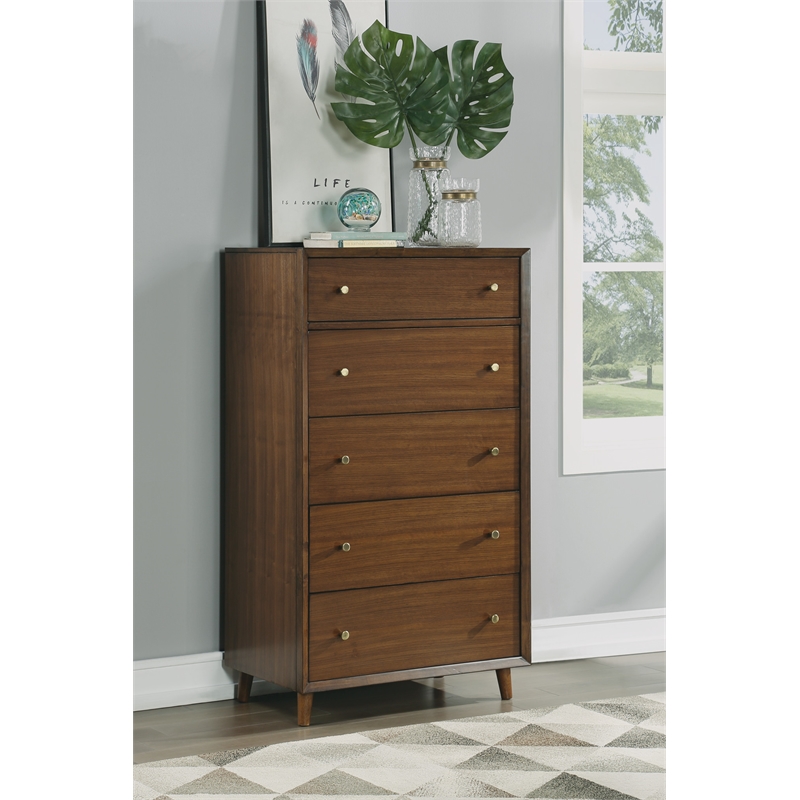 Homestyles Serenity Mid-Century Brown Wood Drawer Chest