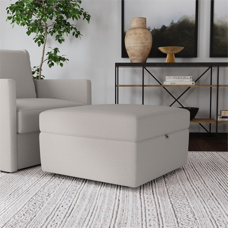 Flex Beige Square Upholstered Storage Ottoman with Performance Fabric