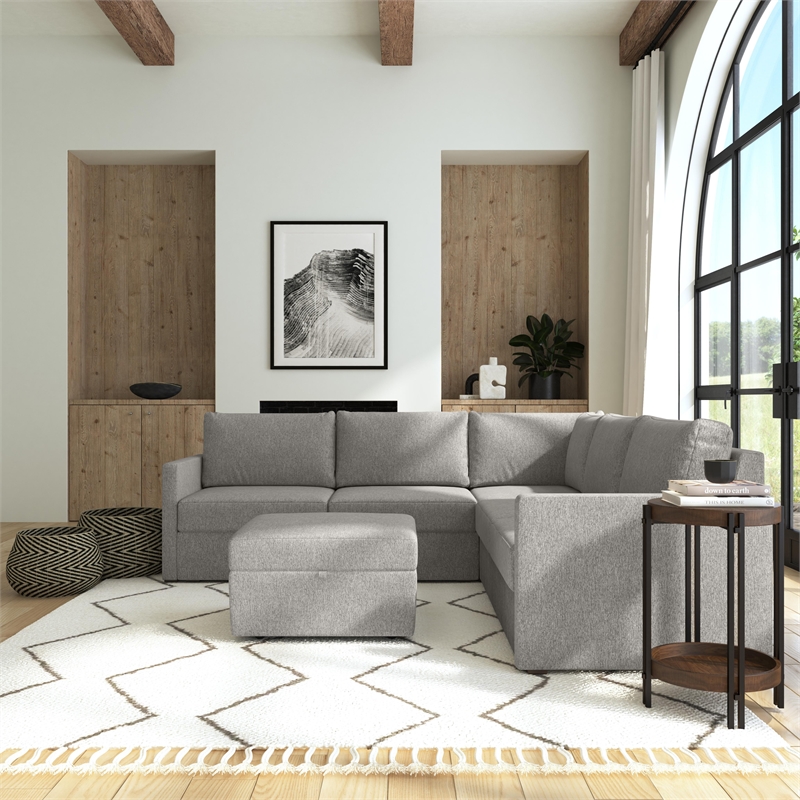 Flex Gray 5 Seat Modular Sectional Sofa and Storage Ottoman