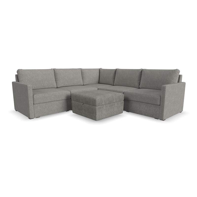 Flex Gray 5 Seat Modular Sectional Sofa and Storage Ottoman