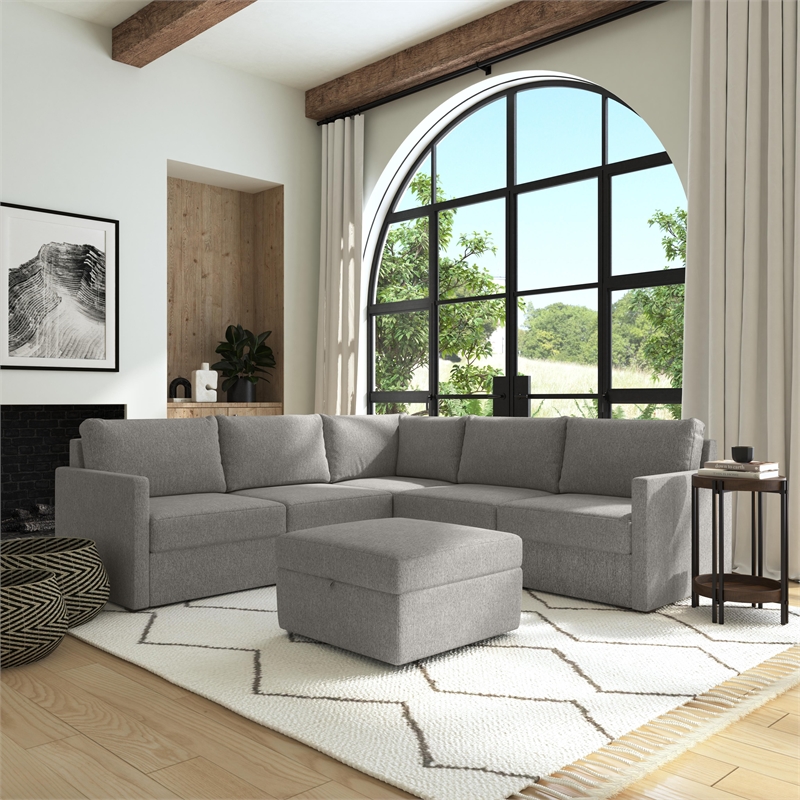 Flex Gray 5 Seat Modular Sectional Sofa and Storage Ottoman