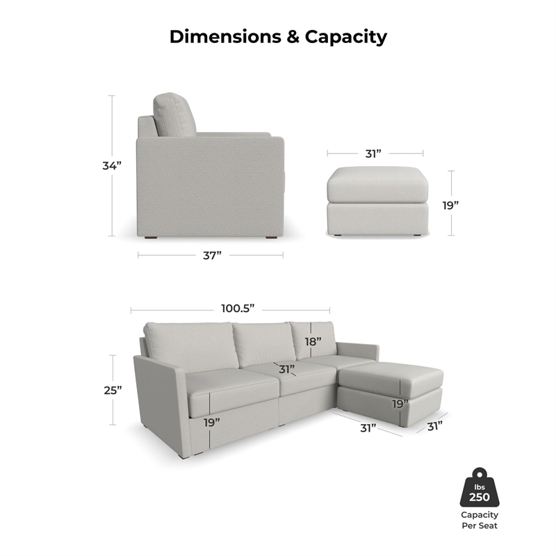 Flex Beige 3 Seat Sofa and Ottoman with Performance Fabric