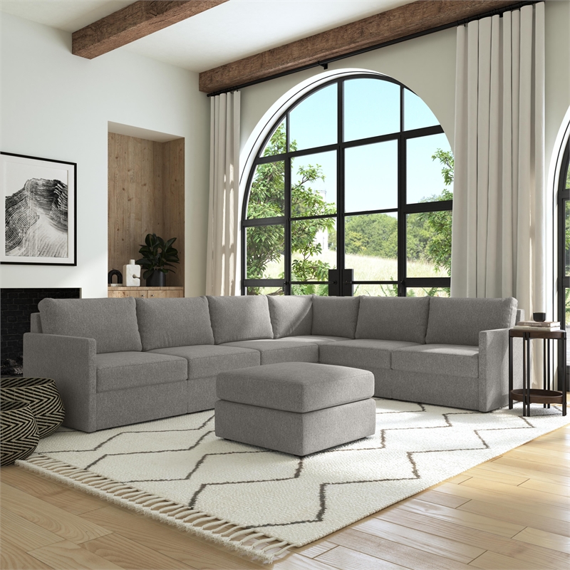 Flex Gray 6 Seat Sectional and Ottoman with Performance Fabric