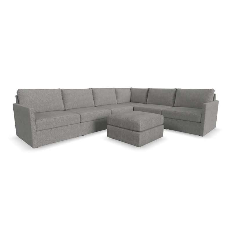 Flex Gray 6 Seat Sectional and Ottoman with Performance Fabric