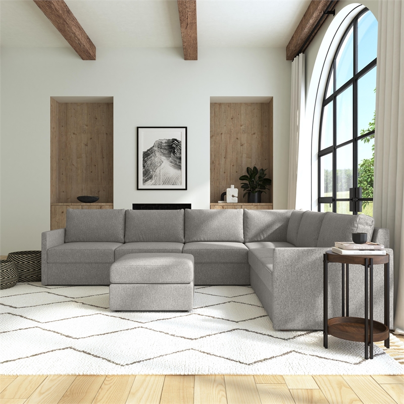 Flex Gray 6 Seat Sectional and Ottoman with Performance Fabric