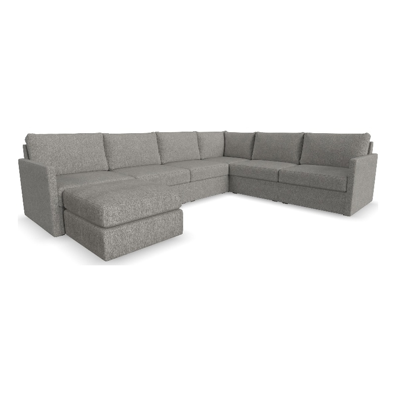 Flex Gray 6 Seat Sectional and Ottoman with Performance Fabric