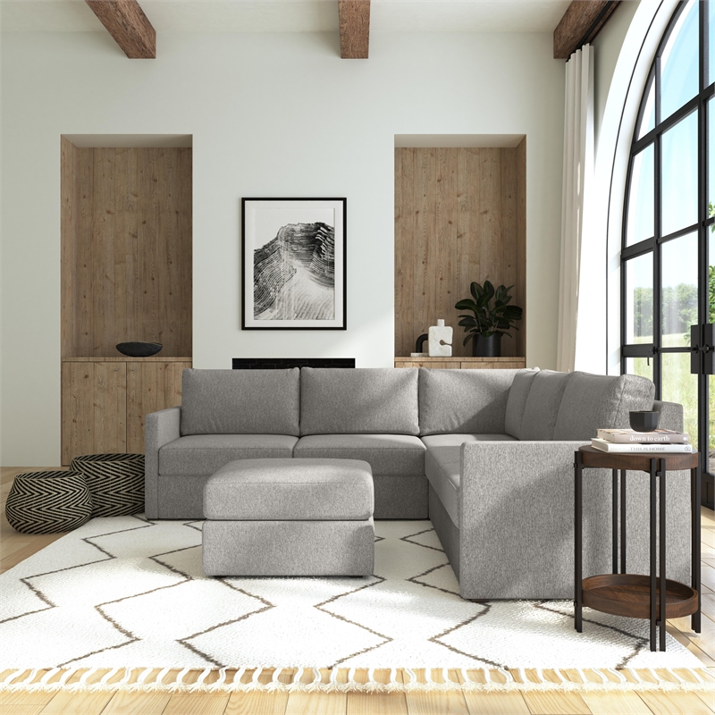 Flex Gray 5 Seat Sectional and Ottoman with with Performance Fabric