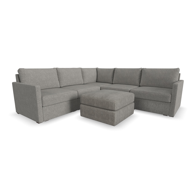 Flex Gray 5 Seat Sectional and Ottoman with with Performance Fabric