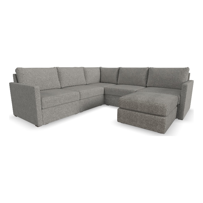 Flex Gray 5 Seat Sectional and Ottoman with with Performance Fabric