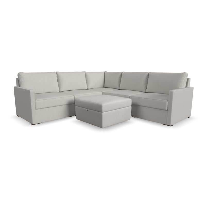 Flex Beige 5 Seat Sectional and Storage Ottoman with Performance Fabric