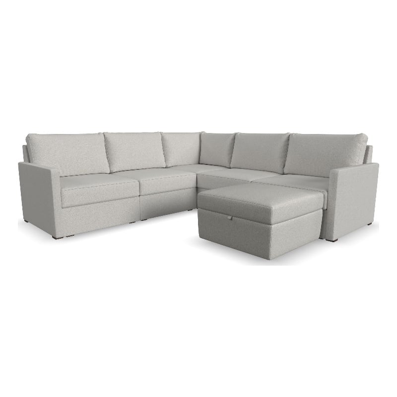 Flex Beige 5 Seat Sectional and Storage Ottoman with Performance Fabric