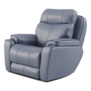 southern motion showstopper leather socozi massage power rocker recliner in blue