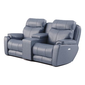 southern motion showstopper leather cup holders power reclining loveseat in blue