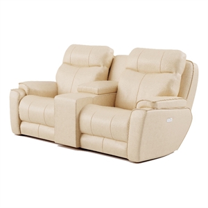 southern motion showstopper leather massage power reclining loveseat in cream