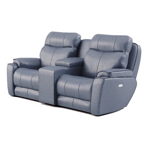 southern motion showstopper leather power headrest reclining loveseat in blue