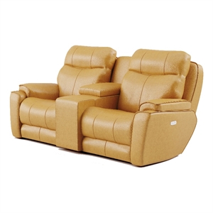 southern motion showstopper leather power headrest reclining loveseat in caramel