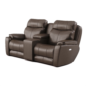 southern motion showstopper leather power reclining console loveseat in brown