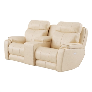 southern motion showstopper leather power reclining console loveseat in cream