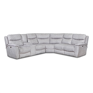 southern motion ovation fabric power headrest reclining sectional in gray