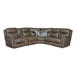 southern motion ovation leather power headrest reclining sectional in brown