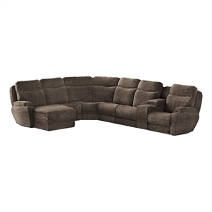 southern motion showstopper fabric power console reclining sectional in brown